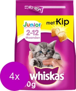 Whiskas Brokjes Junior Kip - Kattenvoer - 4 X 950 G