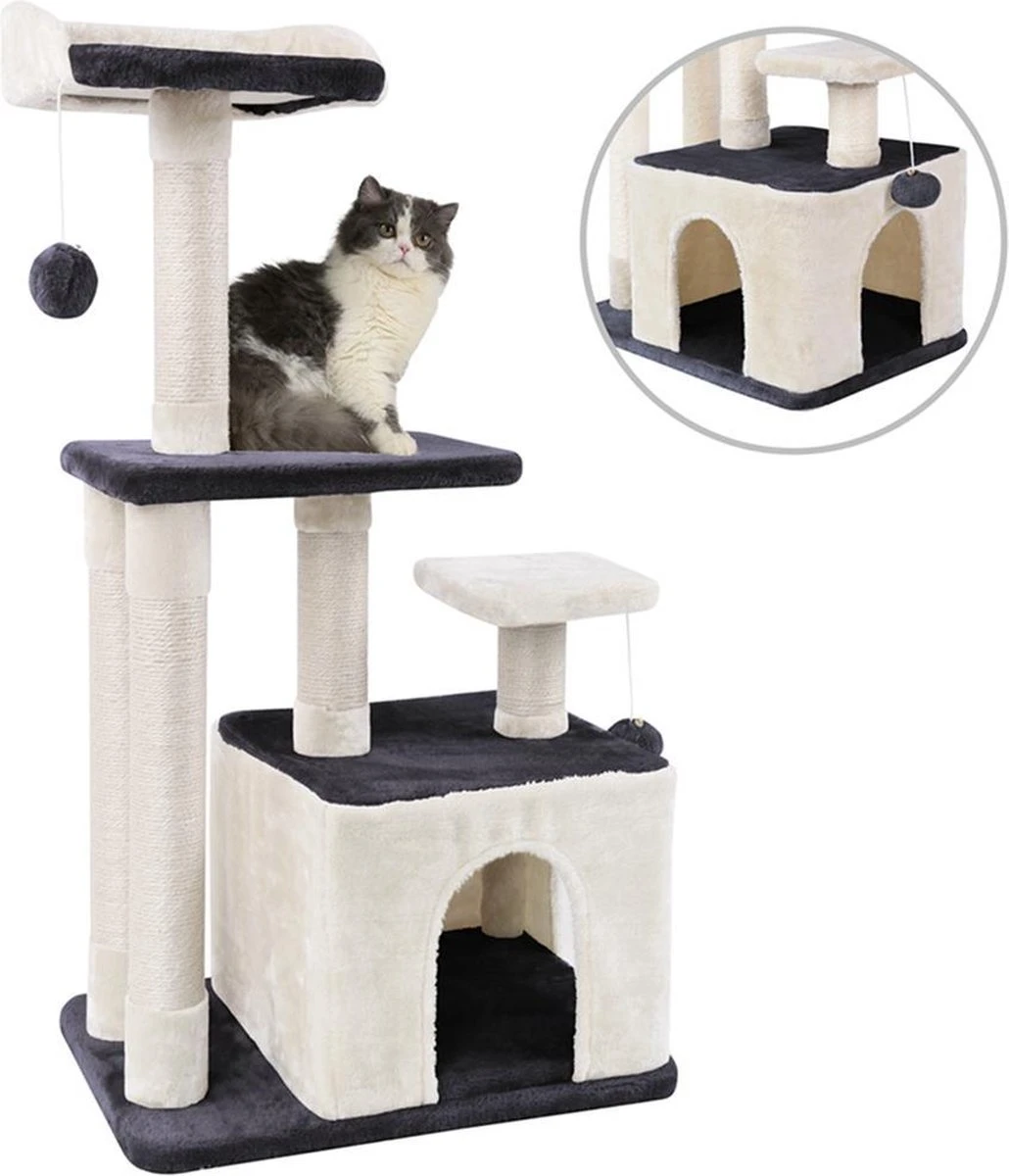 Merkloos MC Star Krabpaal 100cm Met Schraper Meerdere Platforms, Tweedeurs Kattengrotten, Speelgoedballen Met Bellen, Krabbed Natuurlijk Sisal Katten Spelletjes - Grijs&Beige, 100cm 8 Merkloos MC Star Krabpaal 100cm Met Schraper Meerdere Platforms, Tweedeurs Kattengrotten, Speelgoedballen Met Bellen, Krabbed Natuurlijk Sisal Katten Spelletjes - Grijs&Beige, 100cm - Afbeelding 8