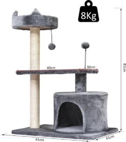 PawHut Kattenboom 3 Verdiepingen Krabpaal Kattengrot Met Sisal Palen Krabplank Pluche D30-258 -Merkloos Verkoop 1066x1200