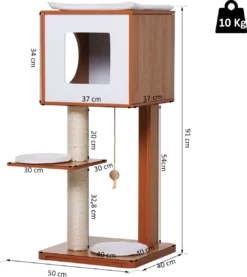 PawHut Krabpaal Met Grot & Sisal Paal Kattenboom Kattenmeubel 4 Kussens MDF D30-206V01 -Merkloos Verkoop 1070x1200 2