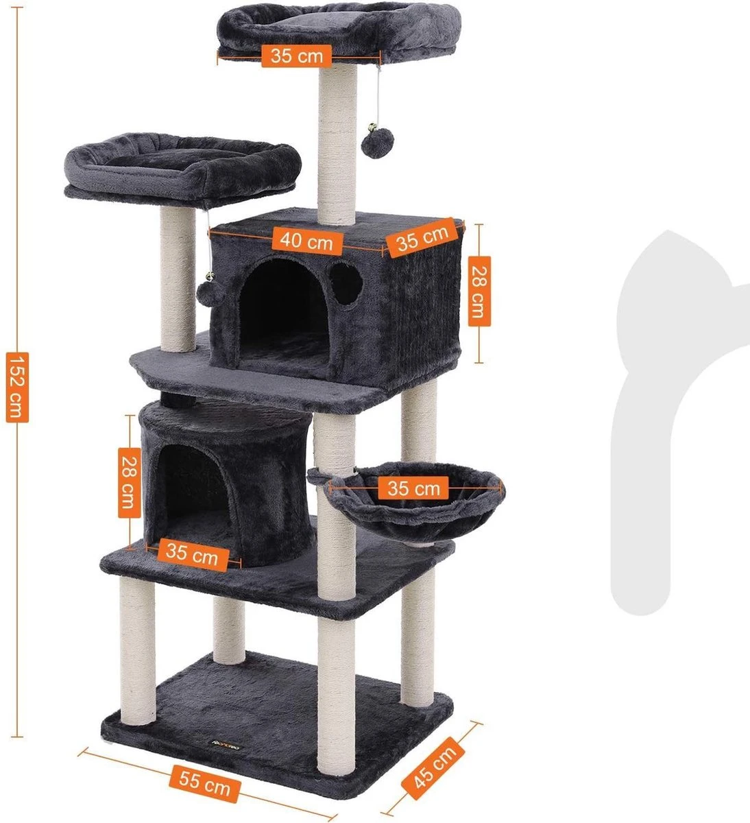 Hoppa! Kattenboom - Krabpaal - Grijs - Fluweel 4 Hoppa! Kattenboom - Krabpaal - Grijs - Fluweel - Image 4