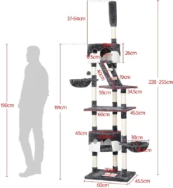 Krabpaal XXL, Klimboom Voor Katten - Plafondhoogte, Verstelbaar Van 228-255 Cm, Grijs-wit HM-YAHEE-610837 -Merkloos Verkoop 1109x1200 1