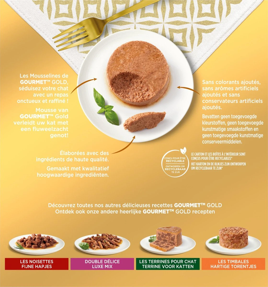 Gourmet Gold Mousse - Kattenvoer Natvoer - Kip, Zalm, Niertjes & Konijn - 48 X 85 G 3 Gourmet Gold Mousse - Kattenvoer Natvoer - Kip, Zalm, Niertjes & Konijn - 48 X 85 G - Image 3