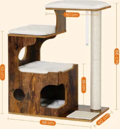 Merkloos Luxe Houten Vintage Katten Krabpaal Met Krabstam & Katten Huis & Uitzicht Plateau - Activity Center - Krabpaal Klimboom Klimpaal - 88 CM Hoog - Sisal/Hout - Retro Design -Merkloos Verkoop 1119x1200 3