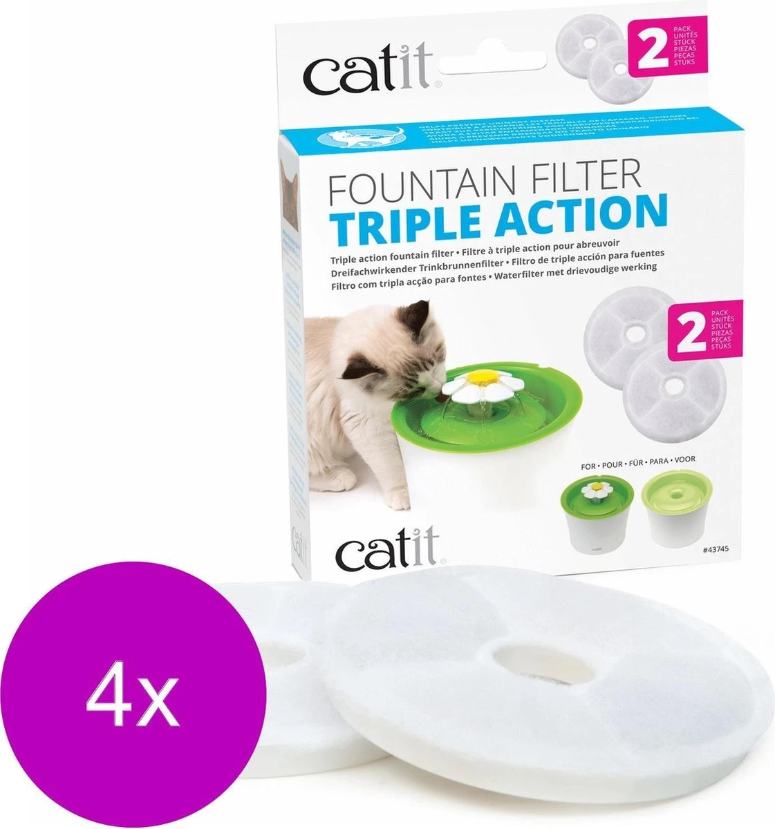 Catit Filters Triple Action 2 Pack - Kattendrinkbak - 4 X 4x14.5x17.5 Cm Wit 2 Catit Filters Triple Action 2 Pack - Kattendrinkbak - 4 X 4x14.5x17.5 Cm Wit - Image 2