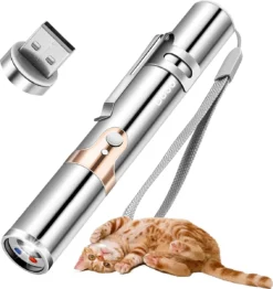 DOWO® - Laserpen - USB Oplaadbaar - Kattenspeeltjes - 7 Verschillende Standen - Laserlampje - RVS Zilver - Laser Pointer