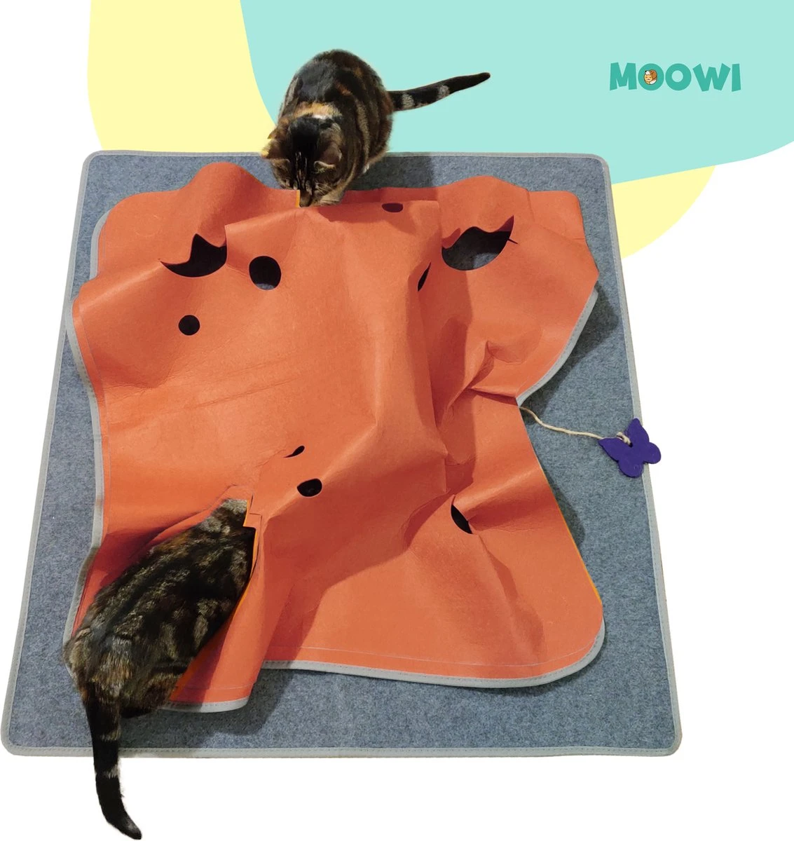 Moowi - Katten Speel Kleed – Kattentunnel – Hide And Seek Spel – Deken Kat – Kattenspeelgoed – Speelmat Katten Grijs – Incl. 2 Sisal Ballen En Verenspeeltje 2 Moowi - Katten Speel Kleed – Kattentunnel – Hide And Seek Spel – Deken Kat – Kattenspeelgoed – Speelmat Katten Grijs – Incl. 2 Sisal Ballen En Verenspeeltje - Image 2