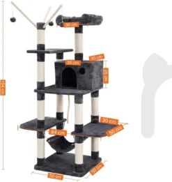 XXL Luxe Katten Krappaal Met Hangmat & Katten Huisjes - Activity Center - Grote Krappaal Klimpaal Met Speelset - Krabmeubel 154 CM Hoog - Grijs -Merkloos Verkoop 1134x1200 1