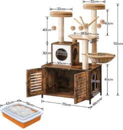 Signature Home Lola Krabpaal Met Kattenbak - Kattenbak Hangmat Mand Katten Huis - Kattenhuis Met Deur En Slot - Krabpalen Katten Huis - Kattenbakmeubel Verborgen - Alles-in-één Kattenspeelgoed Met Kattenhuis - Bruin - 70cm X 132cm X 48cm -Merkloos Verkoop 1136x1200 2
