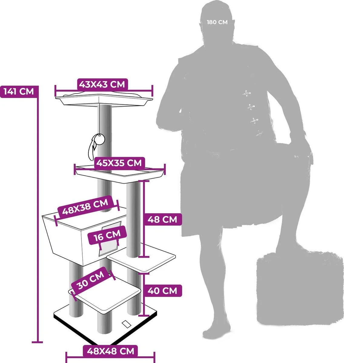 Petrebels Caribbean Love 141 Krabpaal - Grijs - 141 Cm - Natuurlijke Materialen 2 Petrebels Caribbean Love 141 Krabpaal - Grijs - 141 Cm - Natuurlijke Materialen - Image 2
