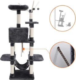 XXL Luxe Katten Krappaal Met Hangmat & Katten Huisjes - Activity Center - Grote Krappaal Klimpaal Met Speelset - Krabmeubel 154 CM Hoog - Grijs -Merkloos Verkoop 1145x1200 2