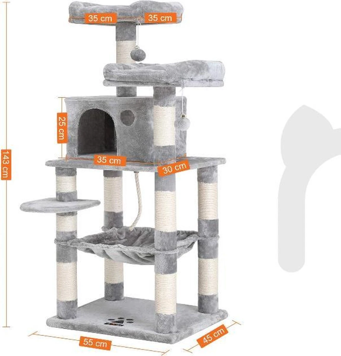 MIRA Home Krabpaal - Kattentoren - Huisdieren - Stabiel - Hout - Grijs/Wit - 55x45x143 3 MIRA Home Krabpaal - Kattentoren - Huisdieren - Stabiel - Hout - Grijs/Wit - 55x45x143 - Image 3