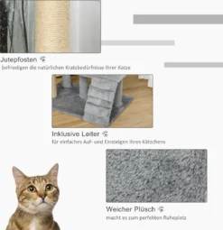 PawHut Krabpaal Kattenboom Met Kattengrot Trap Spaanplaat Jute Grijs D30-360 -Merkloos Verkoop 1161x1200 6