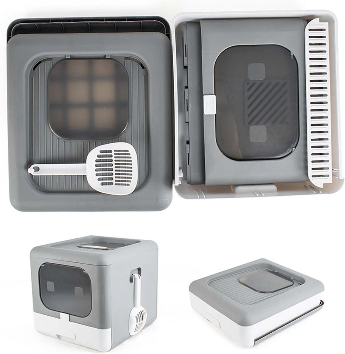 Kattenbak | 2 Ingangen | Opening Bovenkant En Onder | Inklapbaar | Grijs 2 Kattenbak | 2 Ingangen | Opening Bovenkant En Onder | Inklapbaar | Grijs - Afbeelding 2