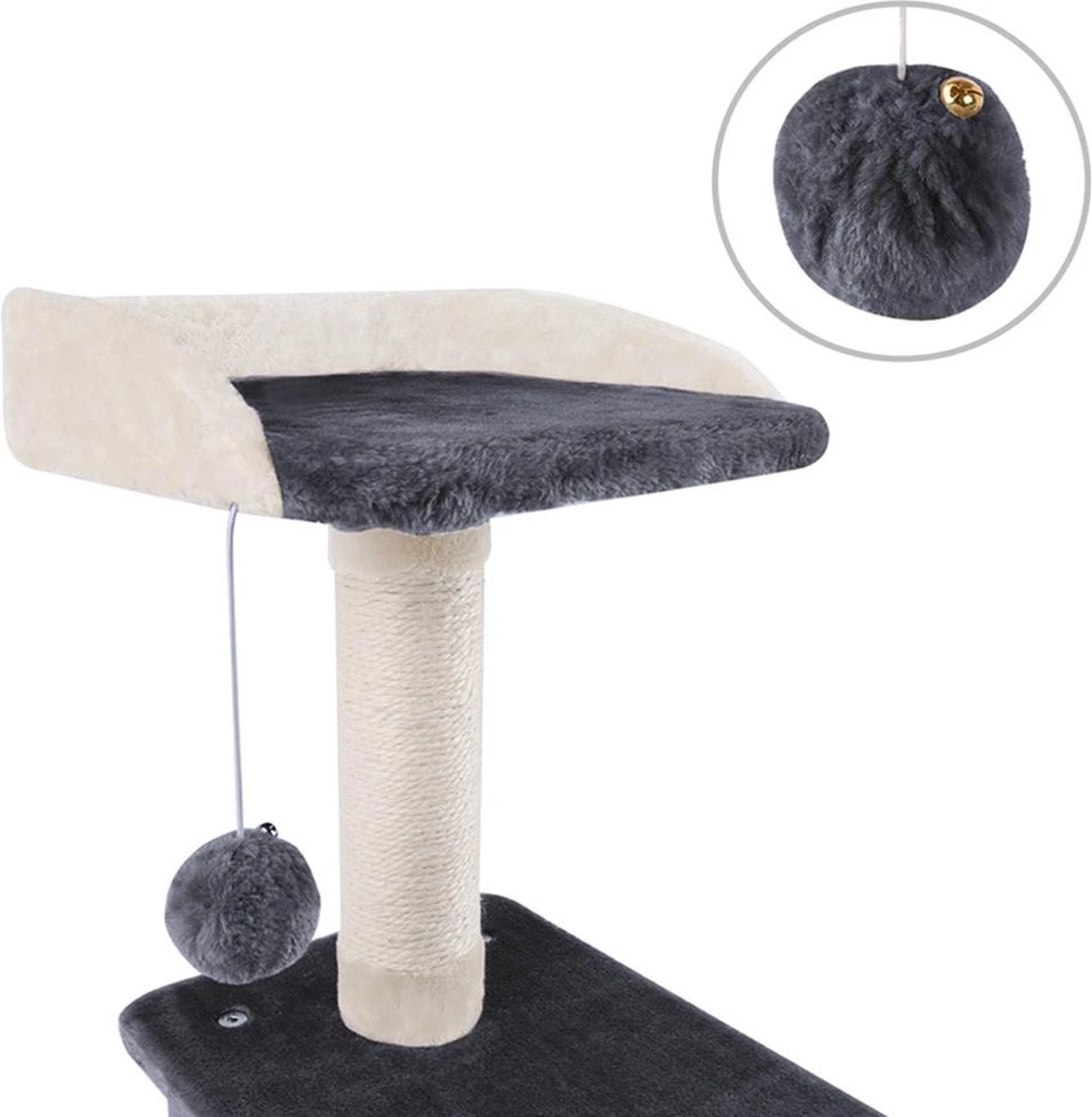 Merkloos MC Star Krabpaal 100cm Met Schraper Meerdere Platforms, Tweedeurs Kattengrotten, Speelgoedballen Met Bellen, Krabbed Natuurlijk Sisal Katten Spelletjes - Grijs&Beige, 100cm 3 Merkloos MC Star Krabpaal 100cm Met Schraper Meerdere Platforms, Tweedeurs Kattengrotten, Speelgoedballen Met Bellen, Krabbed Natuurlijk Sisal Katten Spelletjes - Grijs&Beige, 100cm - Afbeelding 3