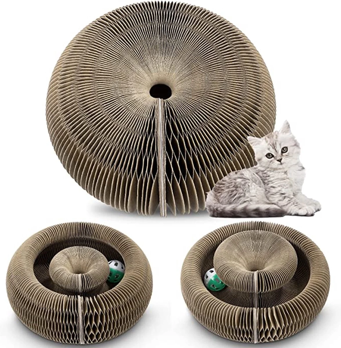 Kattenspeelgoed - Ronde, Opvouwbare En Vervormbare Krabmat Voor Katten Met Bal Met Belletjes Van Golfkartonpapier - Interactief Krabspeelgoed Voor Katten 7 Kattenspeelgoed - Ronde, Opvouwbare En Vervormbare Krabmat Voor Katten Met Bal Met Belletjes Van Golfkartonpapier - Interactief Krabspeelgoed Voor Katten - Image 7