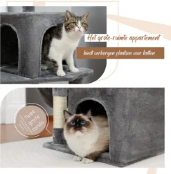 Krabpaal Voor Grote Katten 3 Verdiepingen - 140cm Hoog - Wit Grijs -Met Hangmatjes - Krabpaal Voor Zware Katten -Merkloos Verkoop 1176x1200 3