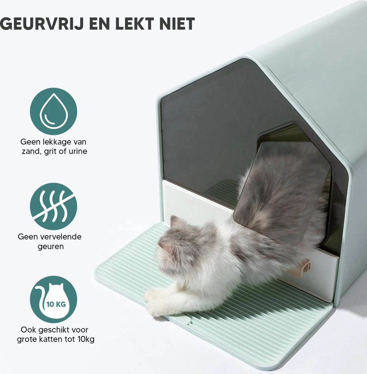 Kattenbak Villa Met Dubbele Voerbak En Kattenbakmat – Kat - Drinkbak – Modern En Stijlvol - Design - Groen 2 Kattenbak Villa Met Dubbele Voerbak En Kattenbakmat – Kat - Drinkbak – Modern En Stijlvol - Design - Groen - Afbeelding 2