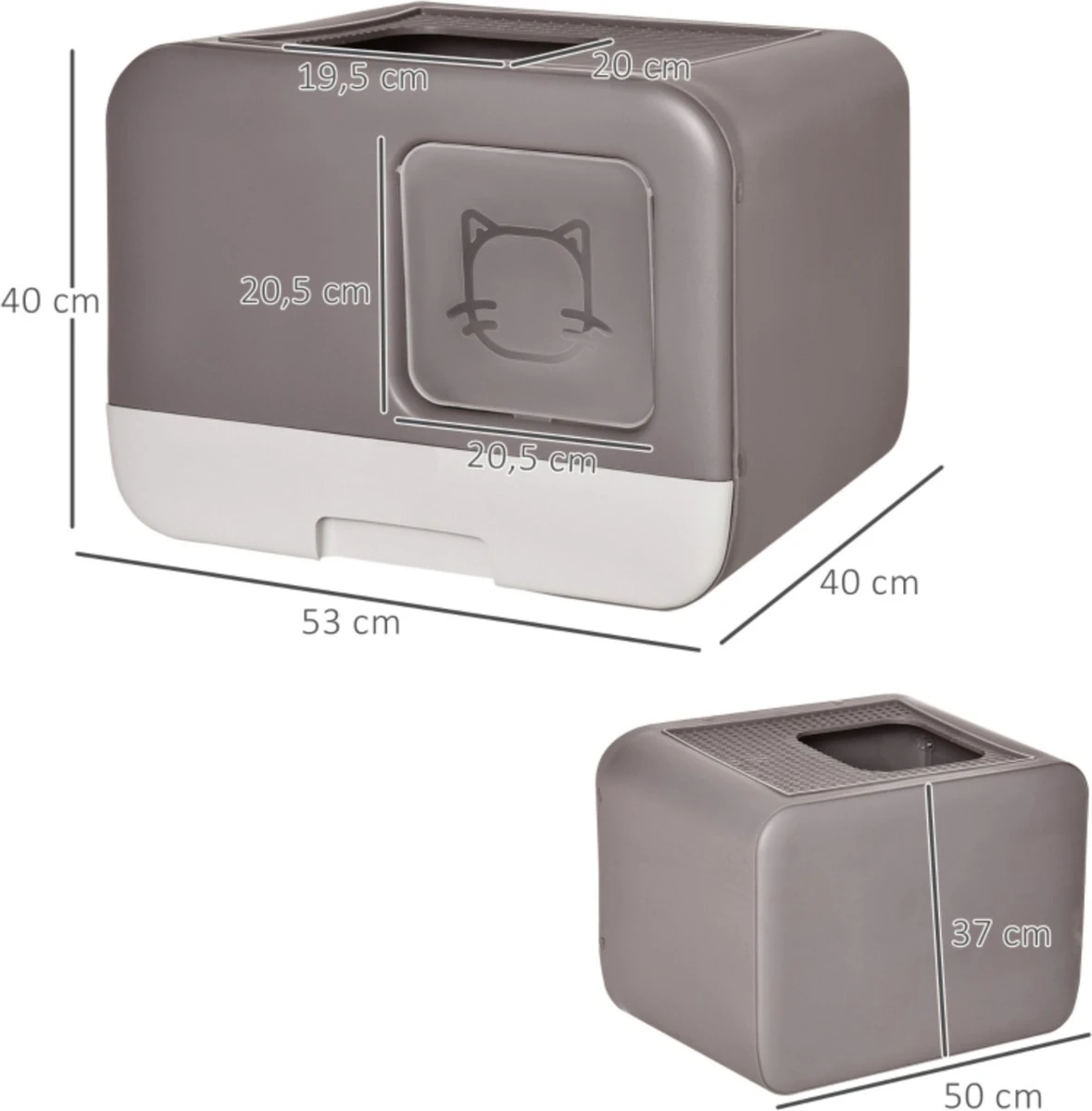 Kattenbak - 2 Uitgangen - Kattentoilet - Uitschuifbare Bodem - Met Schepje - Grijs 53 X 40 X 40 Cm 7 Kattenbak - 2 Uitgangen - Kattentoilet - Uitschuifbare Bodem - Met Schepje - Grijs 53 X 40 X 40 Cm - Afbeelding 7