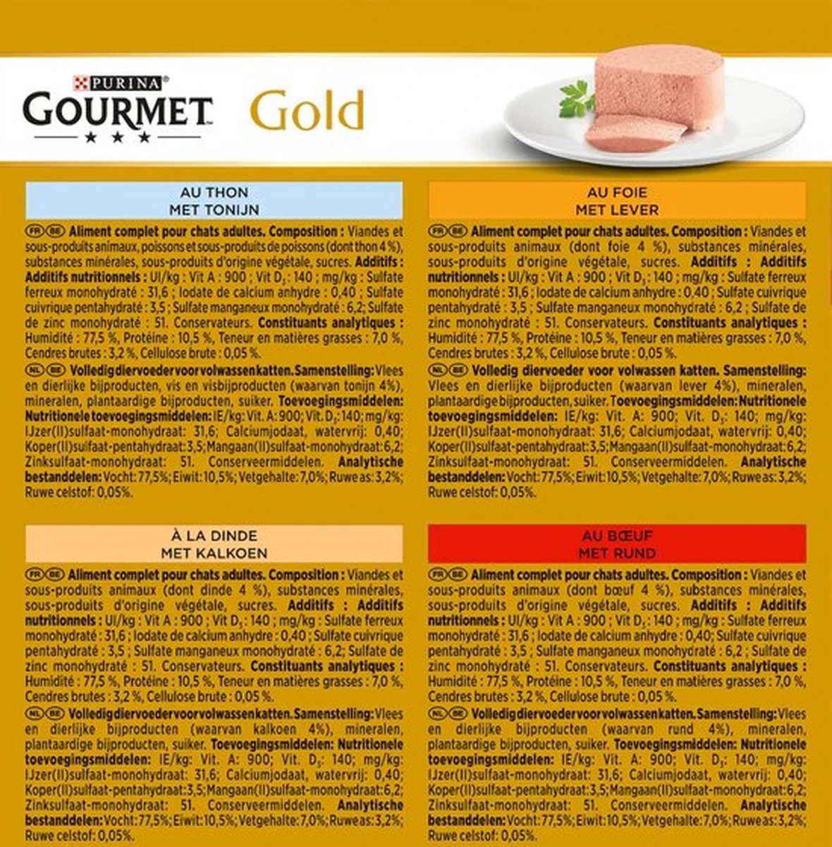 Gourmet Gold Mousse - Kattenvoer Natvoer - Met Tonijn, Lever, Kalkoen, Rund - 48 X 85 G 3 Gourmet Gold Mousse - Kattenvoer Natvoer - Met Tonijn, Lever, Kalkoen, Rund - 48 X 85 G - Image 3