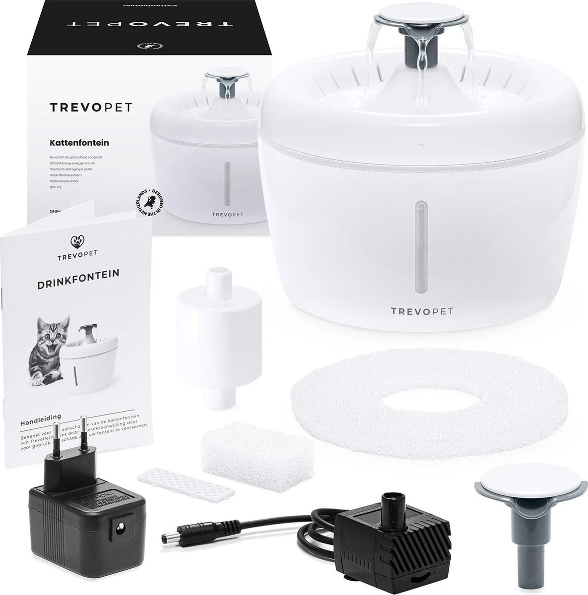 TrevoPet® Drinkfontein Kat - Waterfontein Kat - Kattenfontein - Fluisterstil - Drinkfontein - Drinkbak Kat - 2.5 Liter - Inclusief Filter - Wit 10 TrevoPet® Drinkfontein Kat - Waterfontein Kat - Kattenfontein - Fluisterstil - Drinkfontein - Drinkbak Kat - 2.5 Liter - Inclusief Filter - Wit - Image 10