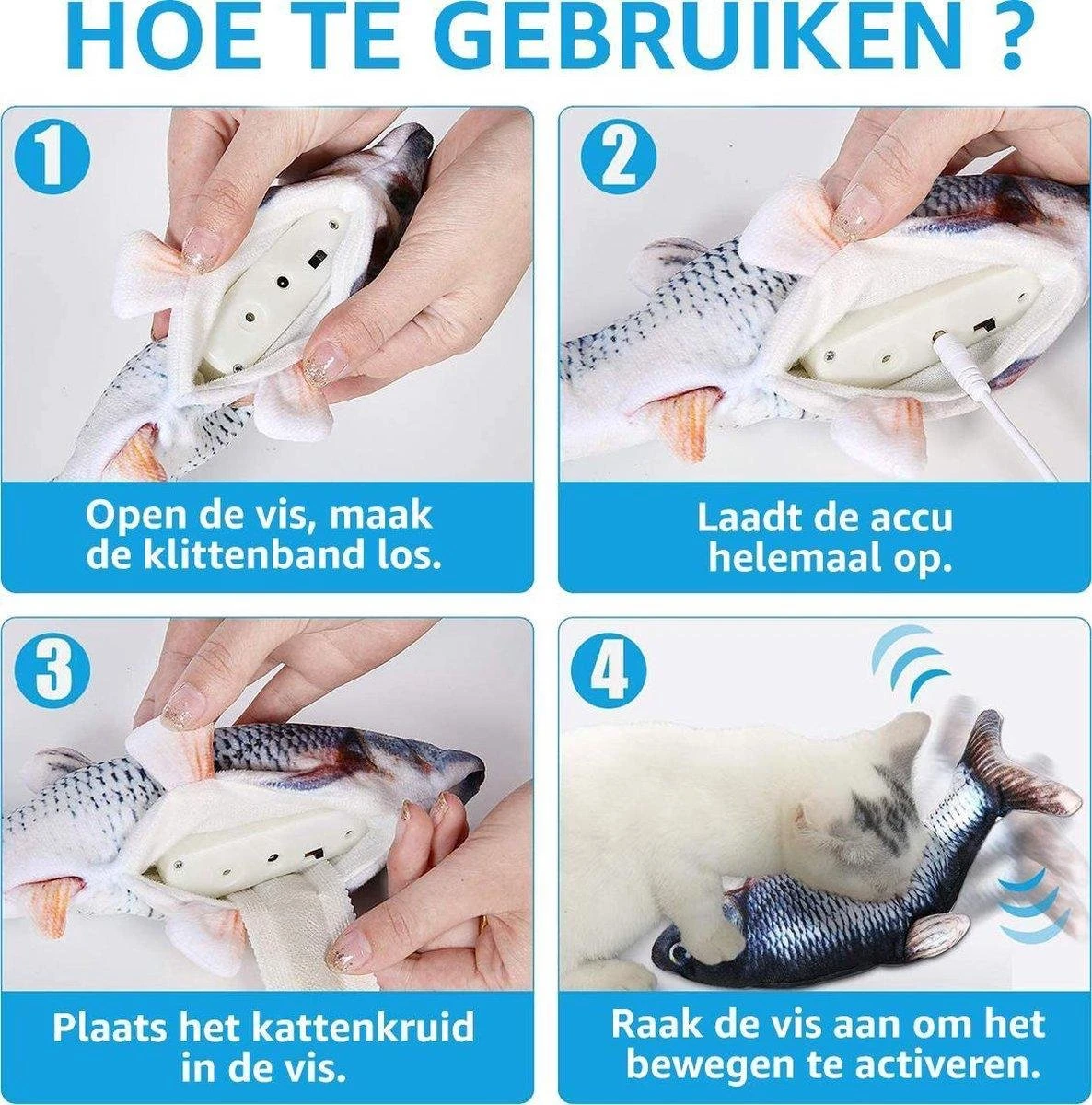 TwinQ Dansende Vis - Bewegende Vis Met Kattenkruid - Kattenspeeltjes - USB Oplaadbaar - Speelgoed Voor Katten - Incl. Kattenlampje 2 TwinQ Dansende Vis - Bewegende Vis Met Kattenkruid - Kattenspeeltjes - USB Oplaadbaar - Speelgoed Voor Katten - Incl. Kattenlampje - Image 2