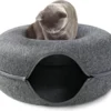 Merkloos A.K.A. Kattentunnel En Kattenmand In-1 – Kattenspeelgoed Speeltunnel Kattenhuis – Kattenhol Rond Kattenspeeltjes - Cat Cave Donut - Antraciet Vilt