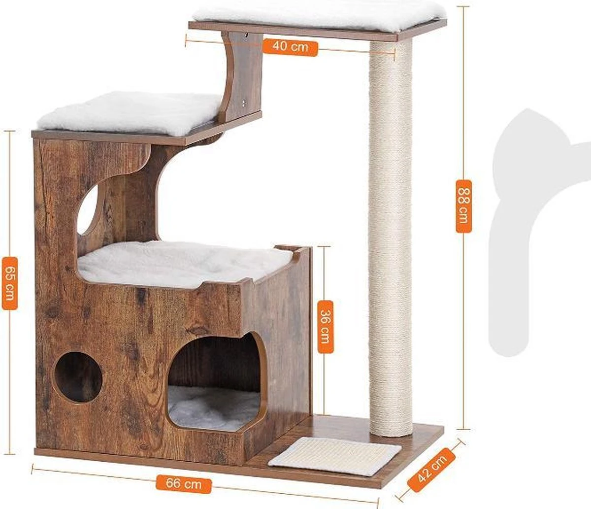 MIRA Home - Krabpaal Voor Katten - Krabpaal - Hout/Sisal - Bruin/Zwart - 66x42x88 3 MIRA Home - Krabpaal Voor Katten - Krabpaal - Hout/Sisal - Bruin/Zwart - 66x42x88 - Image 3