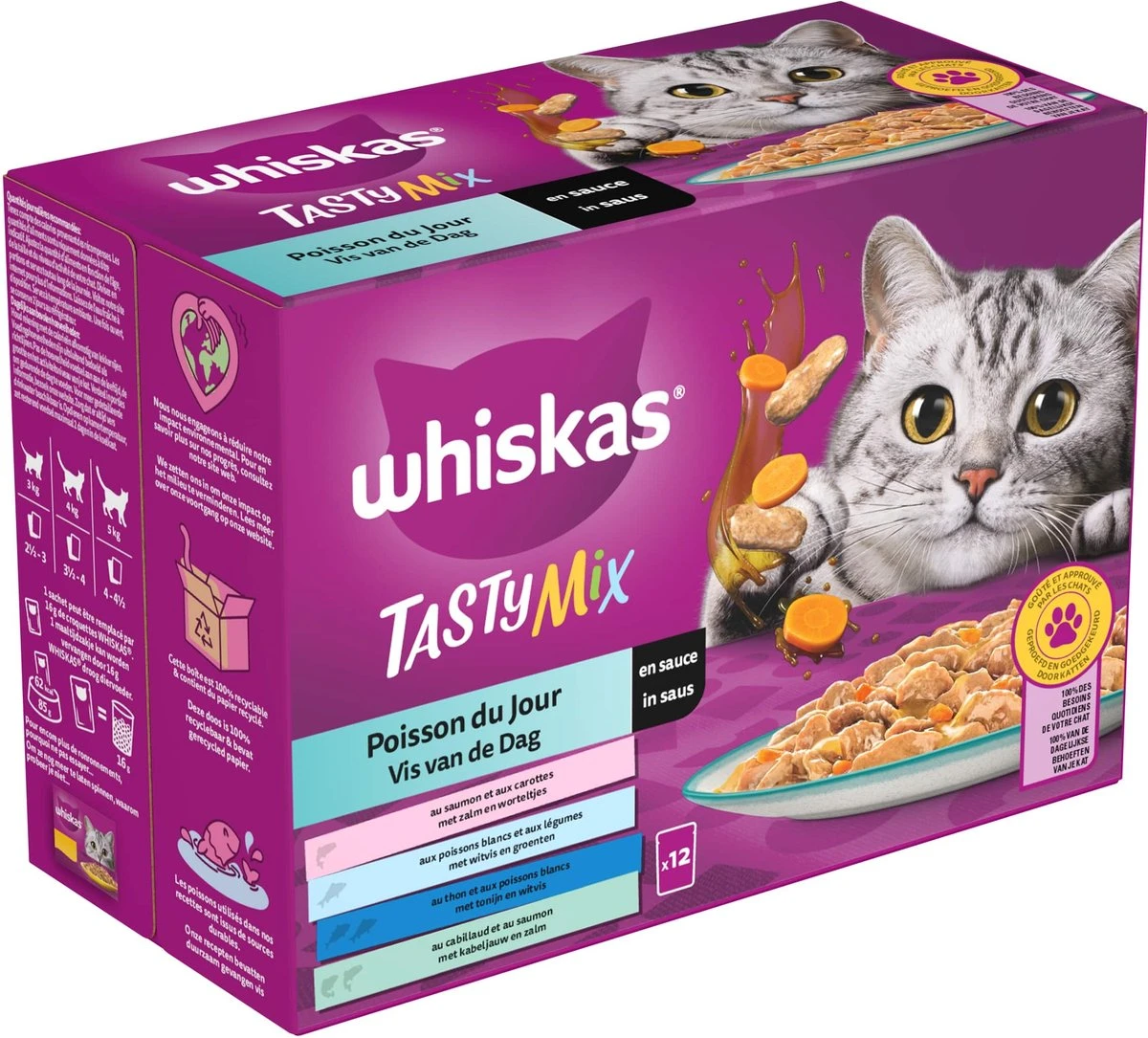 Whiskas 1+ Natvoer - Tasty Mix - Vis Van De Dag In Saus - Maaltijdzakjes 48 X 85 G 3 Whiskas 1+ Natvoer - Tasty Mix - Vis Van De Dag In Saus - Maaltijdzakjes 48 X 85 G - Image 3