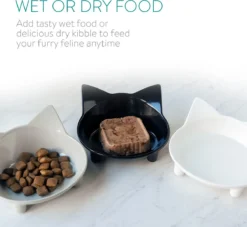 Navaris Voerbakjes Voor Katten - Set Van 3 Voer- En Waterbakken - Met Kattenkopjes Vorm - Antislip - Etensbakjes In Grijs, Wit En Zwart -Merkloos Verkoop 1200x1103 1