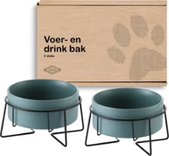 GIZMO 2x Voerbak Kat - 400 Ml - Groen - Keramische Drink- & Voerbakken Met Standaard - 13 Cm - 2 Stuks -Merkloos Verkoop 1200x1109