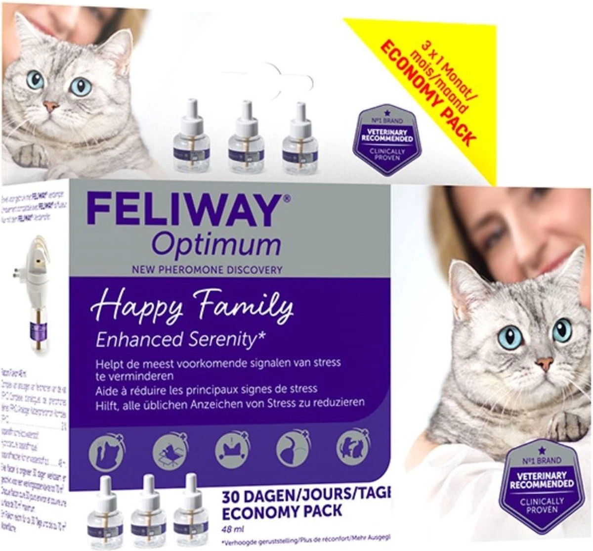 Feliway Optimum - Navulling 3-Pack - 3x Flacon 48 Ml - Anti-stress Kat 1 Feliway Optimum - Navulling 3-Pack - 3x Flacon 48 Ml - Anti-stress Kat