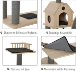 PawHut Kattenboom Met Loopwiel Krabpaal Met 4 Verdiepingen Kattenhuis Met Sisalpalen Massief Hout D30-303 -Merkloos Verkoop 1200x1117 12