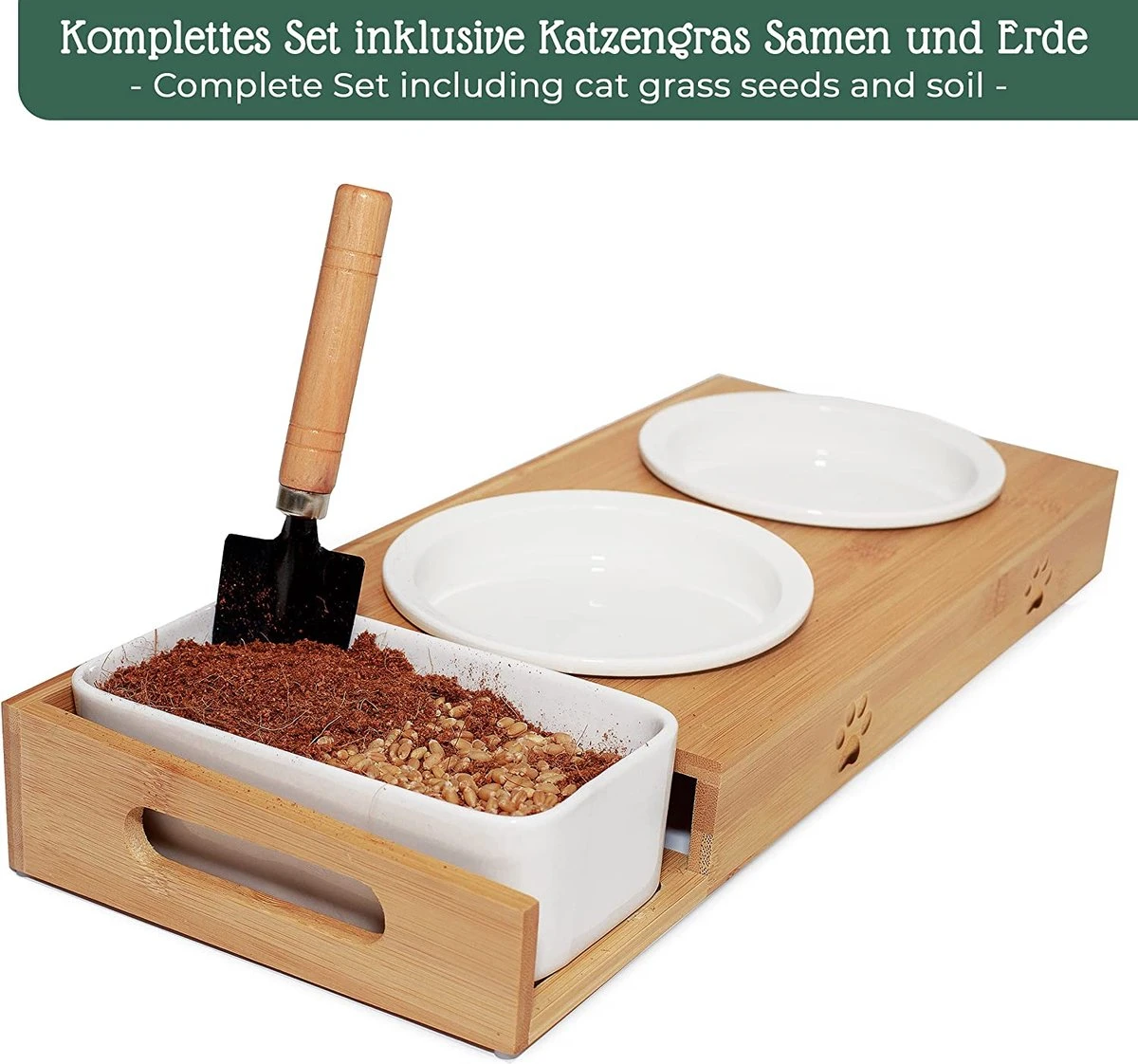 Pfotenolymp® Voederstation Met Kattengras Voor Katten - Porseleinen Kattenbak/Voedingsbak - Verhoogde Kom Set Met Kattengrasbak - Voerbak Hoog 2 Pfotenolymp® Voederstation Met Kattengras Voor Katten - Porseleinen Kattenbak/Voedingsbak - Verhoogde Kom Set Met Kattengrasbak - Voerbak Hoog - Image 2