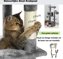 Krabpaal Voor Grote Katten 3 Verdiepingen - 140cm Hoog - Wit Grijs -Met Hangmatjes - Krabpaal Voor Zware Katten -Merkloos Verkoop 1200x1126 1