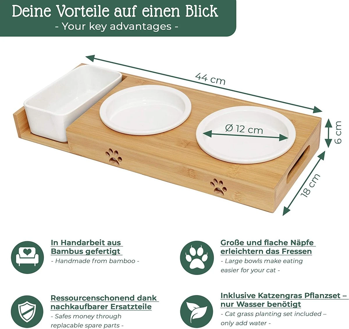 Pfotenolymp® Voederstation Met Kattengras Voor Katten - Porseleinen Kattenbak/Voedingsbak - Verhoogde Kom Set Met Kattengrasbak - Voerbak Hoog 5 Pfotenolymp® Voederstation Met Kattengras Voor Katten - Porseleinen Kattenbak/Voedingsbak - Verhoogde Kom Set Met Kattengrasbak - Voerbak Hoog - Image 5