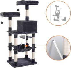 Kat Krabpaal Voor Meerdere Katten - Met Hokje En Plateaus - Grote Of Kleine Katten - Grijs En Wit -Merkloos Verkoop 1200x1142 4