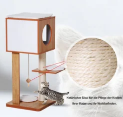 PawHut Krabpaal Met Grot & Sisal Paal Kattenboom Kattenmeubel 4 Kussens MDF D30-206V01 -Merkloos Verkoop 1200x1148 5