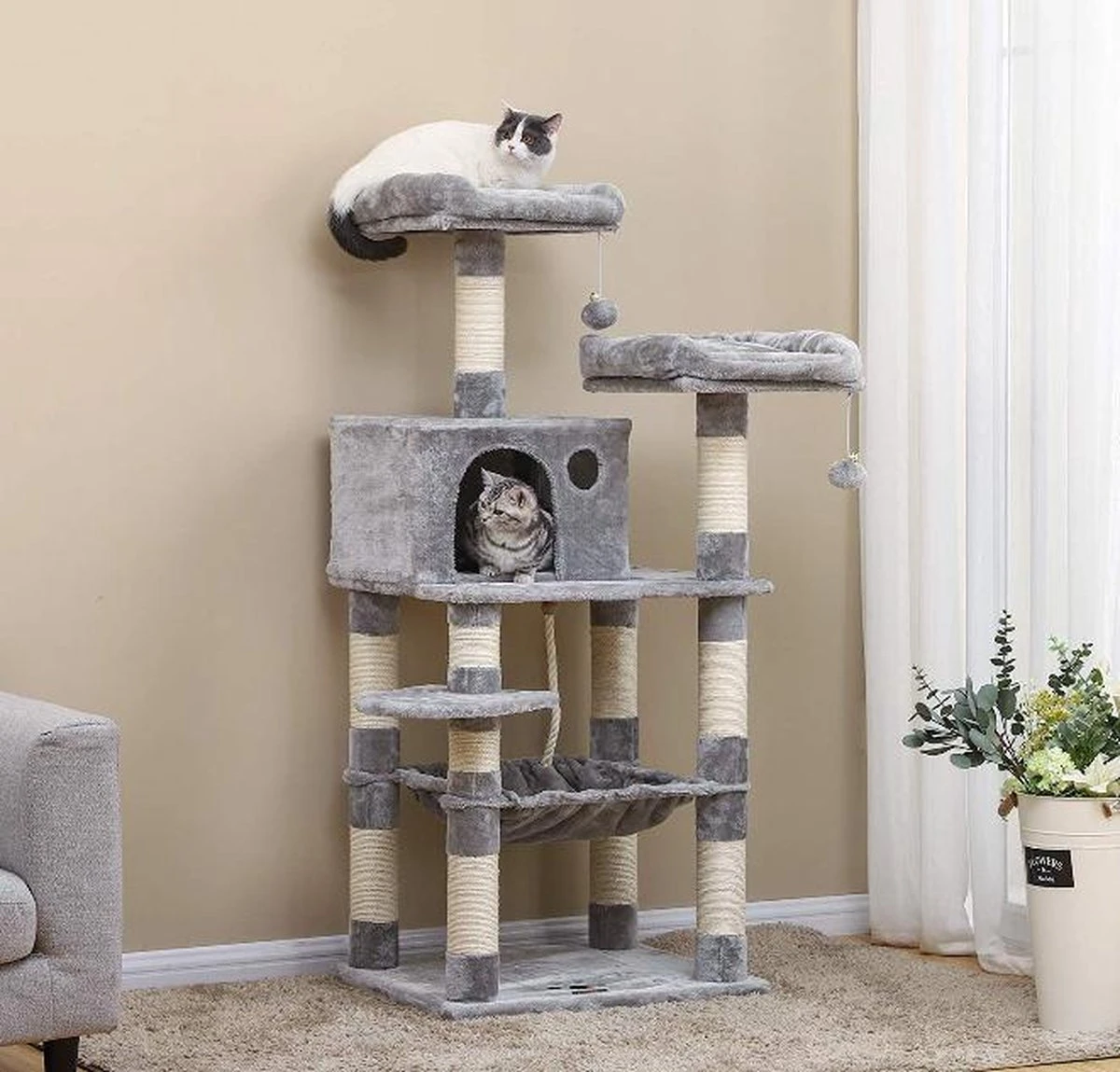MIRA Home Krabpaal - Kattentoren - Huisdieren - Stabiel - Hout - Grijs/Wit - 55x45x143 4 MIRA Home Krabpaal - Kattentoren - Huisdieren - Stabiel - Hout - Grijs/Wit - 55x45x143 - Image 4