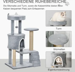 PawHut Krabpaal Kattenboom Met Kattengrot Trap Spaanplaat Jute Grijs D30-360 -Merkloos Verkoop 1200x1150 5