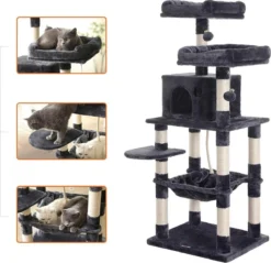 Kat Krabpaal Voor Meerdere Katten - Met Hokje En Plateaus - Grote Of Kleine Katten - Grijs En Wit -Merkloos Verkoop 1200x1159 38