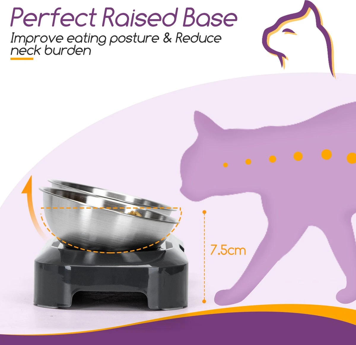 Nobleza Katten Voerbakjes - Ergonomische Dubbele Voerbak - Anti Braak Voerbak Voor Katten - Zwart - Dubbel - RVS 6 Nobleza Katten Voerbakjes - Ergonomische Dubbele Voerbak - Anti Braak Voerbak Voor Katten - Zwart - Dubbel - RVS - Image 6