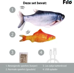 Filo Elektrisch Kattenspeeltje Bewegende Vis 30CM Met Kattenkruid + Goudvis 20CM - Interactief Speelgoed Katten - Elektronisch Kattenspeelgoed - Dansende Elektrische Speelvis Kat - Kattenspeeltjes Intelligentie - Speelgoed Kittens - Speeltjes Kitten -Merkloos Verkoop 1200x1170 1