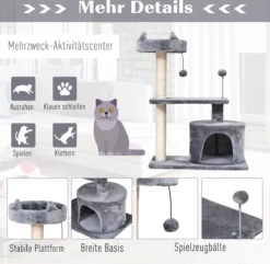 PawHut Kattenboom 3 Verdiepingen Krabpaal Kattengrot Met Sisal Palen Krabplank Pluche D30-258 -Merkloos Verkoop 1200x1170 12