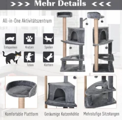 PawHut Krabpaal Met Speelballen Kattenkrabpaal Kattenhuis Jute Paal, Grijs D30-281 -Merkloos Verkoop 1200x1170 13