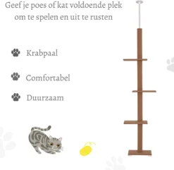 Merkloos Krabpaal In Hoogte Verstelbaar - Kattenkrabpaal - Krabpaal Voor Katten - Kattenspeeltjes - Katten - Bruin - 43L X 27B X 228-260H Cm -Merkloos Verkoop 1200x1170 14
