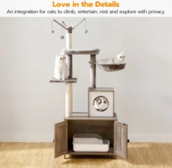 Signature Home Catty Krabpaal Met Kattenbak - Kattenbakkast - Kattenhuis Met Deur En Slot - Krabpalen Met Hangmat Mand Katten Huis - Kattenbakmeubel Verborgen - Alles-in-één Kattenspeelgoed Met Kattenhuis - Grijs - 60cm X 150cm X 48cm -Merkloos Verkoop 1200x1176 8