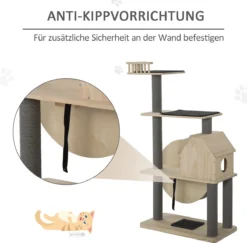 PawHut Kattenboom Met Loopwiel Krabpaal Met 4 Verdiepingen Kattenhuis Met Sisalpalen Massief Hout D30-303 -Merkloos Verkoop 1200x1182 9