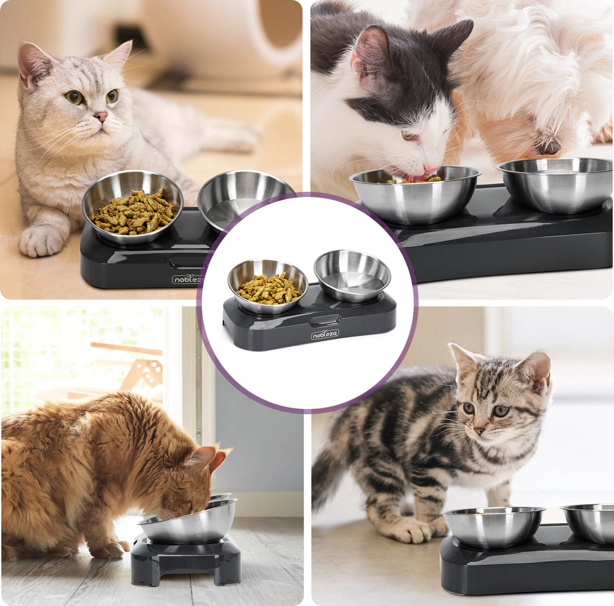 Nobleza Katten Voerbakjes - Ergonomische Dubbele Voerbak - Anti Braak Voerbak Voor Katten - Zwart - Dubbel - RVS 5 Nobleza Katten Voerbakjes - Ergonomische Dubbele Voerbak - Anti Braak Voerbak Voor Katten - Zwart - Dubbel - RVS - Image 5
