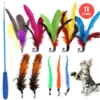 Merkloos Kattenhengel Met 10 Opzetstukjes - Kat Speelhengel Met Veren - Speelgoed Hengel Voor Katten – Kittenspeeltjes Met Veer – Kattenspeelgoed – Katten Speeltjes
